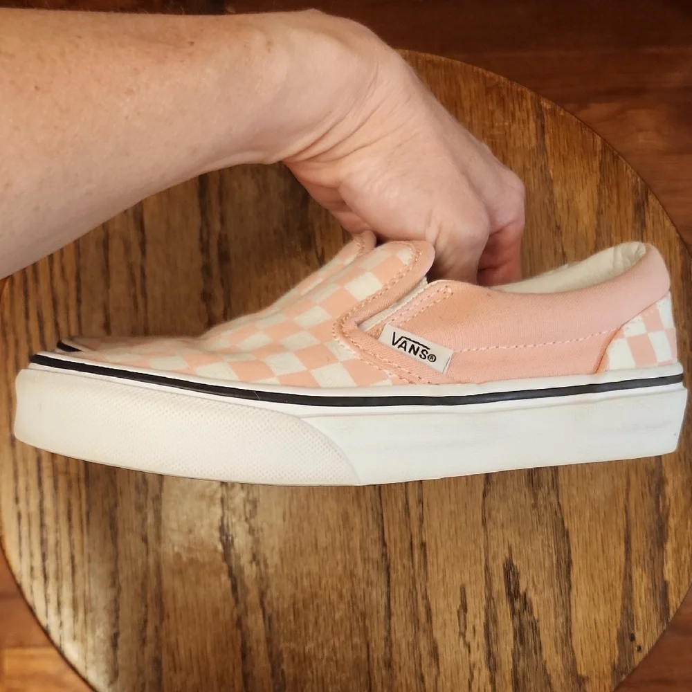 Vans Kids Pink and White Checkerboard Slip-On Sneakers